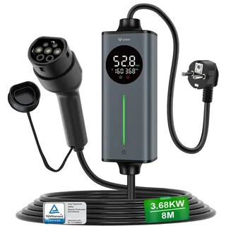 goneo Elektroauto-Ladestation, Typ 2 Ladekabel Schuko, 3.68kW 8m, mit RCD 30mA+6mA DC-Schutz, Timer schwarz