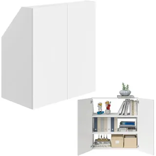 bellamio Dachschrägenregal mit Türen Aland Wandregal, Bücherregal, Regal mit Push-to-Open Türen für Dachschrägen mit 3 Abstellflächen in weiß, 100 x 90 x 52 cm