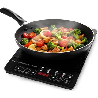 Induktionskochplatte Induktionskochfeld 1 Platten, 2000W, 10 Leistungsstufen, LED Display, Timer 180min, Kochfeld 270°C, Glaskeramik, Schwarz, Retoo - Schwarz