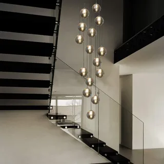 CBJKTX Pendelleuchte Treppenhaus Pendellampe Modern - 15 Flammig Esstisch Hängeleuchte 320CM Höheverstellbar aus Glas Hängelampe für Wohnzimmer Galerie Ballsaal Villa Flur Esstisch Küche (Rauchgrau)