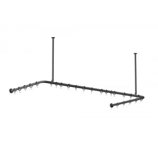 KS Handel 24 Alu Duschvorhangstange Schwarz 70x165x70 cm barrierefrei passend für Badewanne, U-Form, inkl. Deckenhalterungen, inkl. Ringe