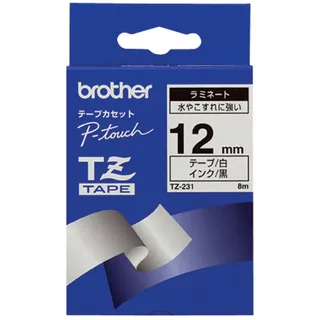 Brother TZE231 TZe-231 P-touch Schriftband (12mm breit, 8m lang, u.a. für Brother PT-H100LB/R, -H105, -E100/VP, -D200/BW/VP, -D210/VP, laminiert) schwarz auf weiß