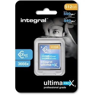 Integral 512GB CFast Card 2.0 High Performance mit Einer Lesegeschwindigkeit von bis zu 550MB/s und Einer Schreibgeschwindigkeit von bis zu 540MB/s