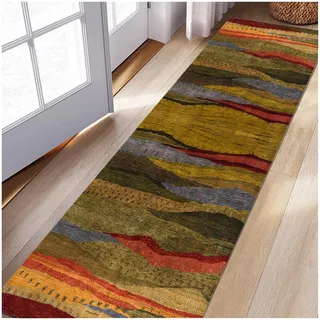 Siunwdiy Rutschfester Küchenteppich 80x320cm Teppich Läufer Flur Farbige Teppichmatten | Abstrakt Teppichläufer | Waschbar für Flur,Korridor,Schlafzimmer,Wohnzimmer | Polyester | Meterware