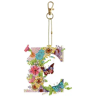 Demiawaking DIY Diamond Painting Schlüsselanhänger, doppelseitige Diamant Painting Anhänger Deko, 26 Buchstabe, Vollbohrer Diamant Malerei Kinder Kit Ornament Geschenk (E)