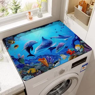 3D Unterwasserwelt Fische Blau Waschmaschine Abdeckung,Waschmaschinenauflage,Abdeckung FüR Waschmaschine,Waschmaschine Bezug Abdeckung,Waschmaschinenauflage Rutschfest (Color 1,60 x60 cm)