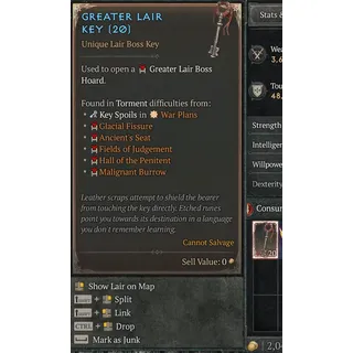 D4 Diablo 4 NO SEASON ETERNAL 100x Greater Lair Key