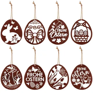 8 Stück Ostern Rostikal Hängedeko Rostikale Ostereier zum Aufhängen Dekorative Rost Ostern Deko zum Aufhängen mit Seil für Ostern Party Dekorationen, 3,15 x 2,56 Zoll