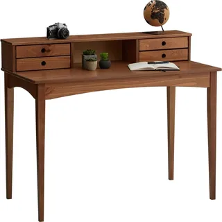 Idimex Schreibtisch Milano mit 4 Schubladen und 1 Fach, Kastanien farben aus Massivholz, robuste Verarbeitung PC-Tisch mit Stauraum für Büro und Home-Office