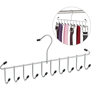 Relaxdays Gürtelhalter, Krawattenhalter aus Metall, platzsparend, 12 Haken, Krawatten & Gürtel, Kleiderschrank, Silber