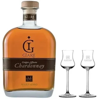 Marzadro DISTILLERIA Grappa GIARE Chardonnay 70 CL MIT Zwei GLÄSERN