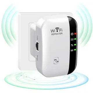 Senmudi WiFi Extender Booster, WLAN Repeater Verstärker Bis Zu 5000sq. WLAN-Router, mit 300 Mbps,2,4GHz WiFi Mit Ethernet Port Zu Allen Geräten weiß