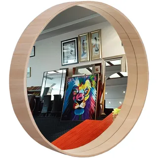 BD ART Tief Holz Wandspiegel breiter runder Spiegel 70 cm Naturholz Egzotischez Fuma skandinavisch Boho