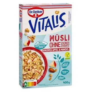 Dr.Oetker Müsli Vitalis ohne Zuckerzusatz, Knusper Apfel & Mandel, 400 g