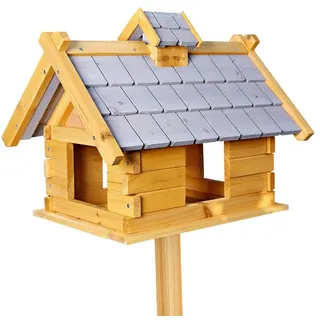 Mucola Vogelhaus Vogelhaus aus Holz in Grau Vogelfutterhaus Vogelhäuschen, Bausatz, Futterspender, Stehend grau