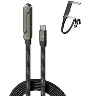 2-in-1 Unsichtbares Ladekabel mit Ständer, 240 W für geflochtenes Ladekabel, mit integriertem seitlichem Telefonhalter, Zinklegierung für Smartphones und Tablets (240 W C-C)