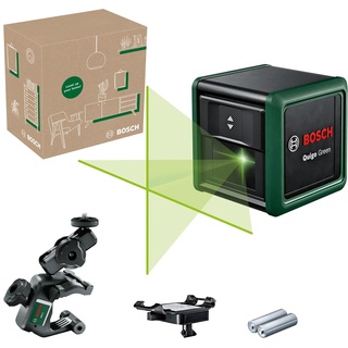 Bosch Home and Garden Bosch Kreuzlinienlaser Quigo Green mit Universalklemme MM 2 (grüner Laser für bessere Sichtbarkeit, Gehäuse aus recyceltem Kunststoff, im E-Commerce Karton)