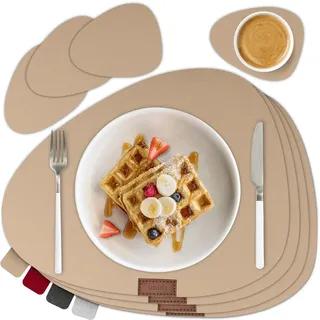 smøla 8-teiliges Premium Filz Tischset - Oval inkl. Untersetzer I Platzset Abwaschbar Beige I Platzdeckchen Set Abwischbar mit Filzuntersetzer für Teller, Gläser I Tischdeko Frühling Sandbeige