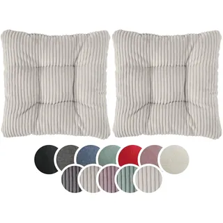 sleepling 2er Set Stuhlkissen 38x38 cm in Cord Optik, Sitzkissen für Stuhl & Bank 38 x 38 cm, Weicher Möbelstoff, Indoor & Outdoor, Made in EU, Oeko-Tex, waschbar bis 30 Grad, Beige