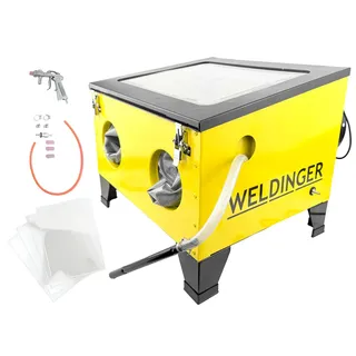 WELDINGER Sandstrahlkabine Sandstrahlkabine SK 200 Absauggebläse Staubabscheider Druck 4-8 bar, max. 8 bar, Luftstrahlpistole, Staubabscheider gelb|schwarz