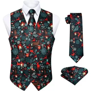 Weste Herren Weihnachten Santa Claus Krawatte Anzug Set 4XL Schwarz-2