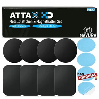 ATTAX Metallplättchen mit Magnethalter selbstklebend, für KFZ Handy Smartphone Rauchmelder etc. - XXL Set [12teilig]