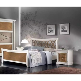 JVmoebel Schlafzimmer-Set Klassisch Schlafzimmer Möbel Bett Massivholz 2x Nachttische Holz, (3-St., Bett + 2x Nachttische), Made in Italy weiß