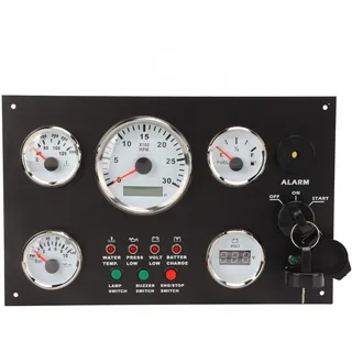 boat instrument panel,Boots-Instrumententafel,Motor-Dash-Instrumententafel mit Motordrehzahl,Ölstand,Druck,Wassertemperatur,Spannungsanzeige mit Roter Hintergrundbeleuchtung für Wohnmobilboote (12V)