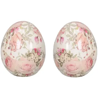 Dio dekoratives frühlingshaftes Osterei Deko-Ei Keramik-Ei Keramik Motiv Rose in Creme-rosa (rosa mit Rosen, 2 x mittel ca. 12 cm hoch)
