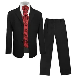 Paul Malone Kinderanzug 5-teilig Festlicher schwarzer Anzug für Jungen Kommunionanzug (Set, 5-tlg., mit Sakko, Hose, Hemd, Weste und Plastron) weinrot, KA20KV95-Plastron, 86/92 (1 Jahr) rot 86