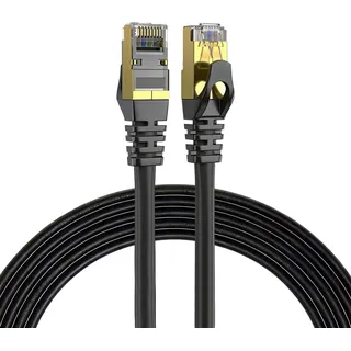 Elfcam - 8m Ethernet Kabel Cat 7 RJ45,STP 100% Kupfer, 10 Gbit/s 600 MHz, LAN Netzwerkkabel Rund Ø6,0mm, Kompatibel mit Router, PC, TV, Konsole – Schwarz