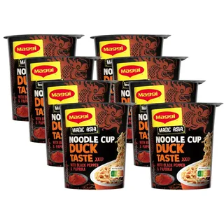 MAGGI Magic Asia Noodle Cup Duck, leckeres Fertiggericht mit Instant Nudeln in Brühe mit Enten-Geschmack im praktischen Becher, 8er Pack (8 x 63g)
