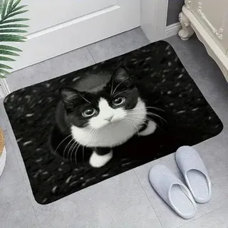 Fußmatte 40x60 cm Schwarze Weiße Katze Fussmatte Aussen Fussmatte Innen rutschfeste Schmutzfangmatte Fußmatte Waschbar Fussabtreter für Flur Haustiere Fußmatte Außen