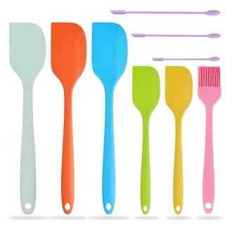 9-teiliges Set Restlöffel – Silikon Spatel,Teigschaber Klein | für Kochen, Backen, Mixen | Hitzebeständiges Anti-Haft Kochgeschirr | Spülmaschinenfest mit Mini Öl Pinsel (Mehrfarbig)