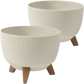 Tymar Übertöpf mit Füßen, Pflanzschalen für draussen, Blumentopf groß, Blumenkübel, Blumenschale, terrassenkübel rund ((2pack) Beige; ø 47 cm)