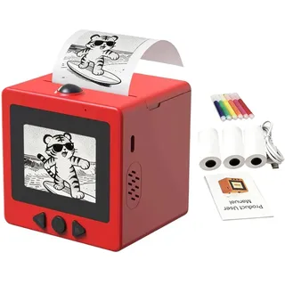 Hemousy AI Voice Sticker Printer, Mini Printer Sticker Maker Machine with Display for DIY, Diary, Photos - with 3 Paper Rolls and 5 Coloring Pens