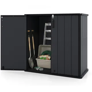RELAX4LIFE Gartenschrank wetterfest Outdoor, 120 x 65 x 117 cm, Schwarz | Geräteschrank mit 2 abschließbaren Türen, Gartenbox aus Kunststoff, Aufbewahrungsschrank für Garten, Terrasse, Pool