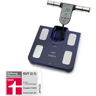 OMRON BF511 Personenwaage: Körperfettwaage mit Körperfett und Muskelmasse - 8-Sensoren mit Hand zu Fuß Messung, bis 150 kg, für Erwachsene und Kinder ab 6 Jahren.