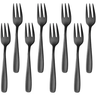 BISDARUN Edelstahl Kuchen Gabel 3 Zinken Obst Gabel 8-teilig Schwarz Gabeln Satz Spiegelpolitur ideal für Hochzeitsfest Dessert