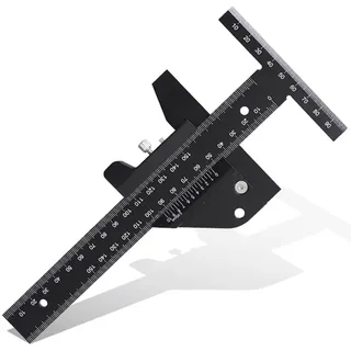 BURLOE T-Typ Anreißlineal, Speedmarker Aluminium Professionelle Anreißlineal Holzbearbeitung Loch-Lineal Gehrungswinkel Lineal Für Die Tischlerei Verwendet Werden,Schwarz