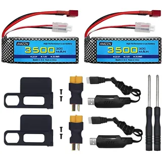 AMZZN 2PCS 7.4V 3500mah 30C 2S T Stecker Lipo Batterie mit 2-in-1 Ladegerät für MJX H16 H16P H16E H16GT H16BM H16DR H16PL 14301 Fernbedienung Auto, aktualisierte Batterie