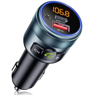 GizmoVine FM-Transmitter Auto, Bluetooth 5.3 Autoadapter, Vollmetall, 2X Schnellladung (PD 30W + QC3.0 18W), Freihändiges Telefonieren, Bassboost, LED-Anzeige, USB-Stick, 12V/24V Fahrzeuge