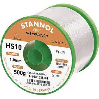 Stannol HS10 2510 Lötzinn, bleifrei Spule Sn99,3Cu0,7 500g 1mm