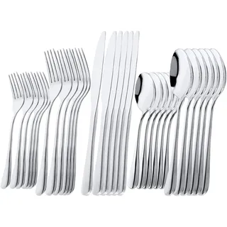 OBR KING Besteck Set 6 Personen, 30-teiliges Besteckset18/0 Edelstahl essbesteck einschließlich Dessertgabeln Dessertlöffel Löffel Messer und Gabeln, Silber
