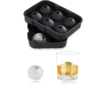 Relaxdays 2x Eiskugelform aus Silikon, für 4,5 cm Eiskugeln, 2-teilig, Portionierer mit Deckel, Hxbxt: 5 x 18 x 13 cm, schwarz