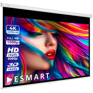 ESMART Economy EXR Rollo-Leinwand, Gesamtbreite 157 cm, Tuch: Weiß | Bildfläche 140 × 79 cm, Format 16:9, weißes Tuch für Heimkino und Präsentationen, manuell ausziehbar