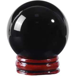 mookaitedecor Natürliche Schwarze Obsidian-Kristallkugeln mit Holzständer, 45-50 mm Dekorative Runde Stein Kugel Skulptur Figur für Witchcraft Feng Shui Weissagung, Heimdekoration