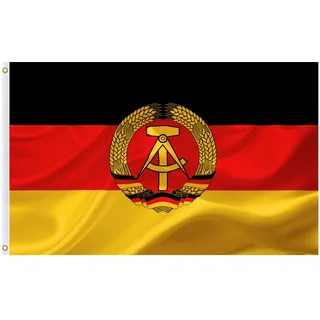 DDR Fahne 150x90 cm - Flagge Deutsche Demokratische Republik - Ostalgie | mit Hammer & Zirkel – Wetterfest & UV-beständig – Mit 2 Metallösen – Große Ostdeutschland Flagge für Mast & Wand