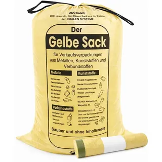 (1 x Rolle = 13 Säcke) Gelbe Säcke Gelber Sack Müllbeutel Müllsack Abfallsäcke Abfallbeutel mit Zugband, 90 Liter, Stärke: 16 μ (1)