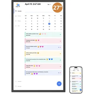 Dragon Touch 27'' Digitaler Kalender Wand - 1920*1080 FHD Elektronischer Wandkalender Familienplaner mit 64GB Speicher und Wandmontierte Drehhalterung, Touchscreen Intelligenter Tischkalender-Schwarz